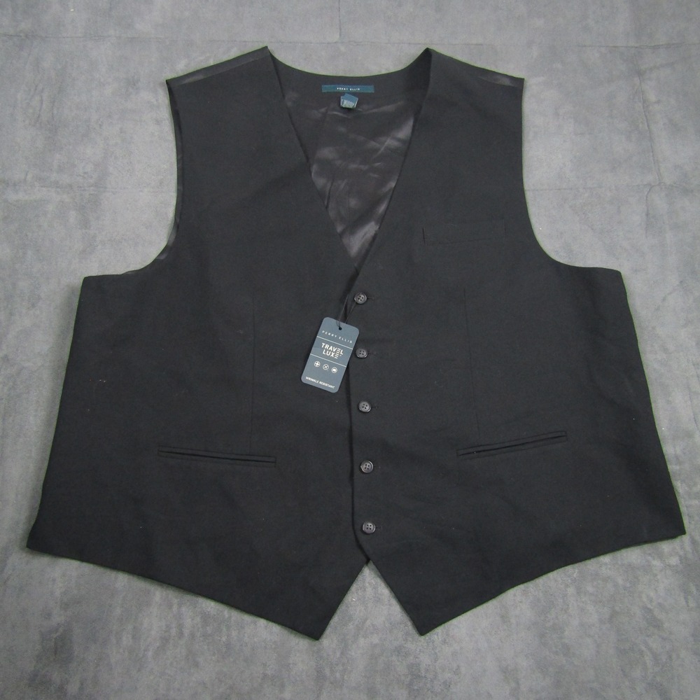 Perry Ellis Vest Mens 2XLT Black Travel Luxe Wrinkle Resistant Waistcoat